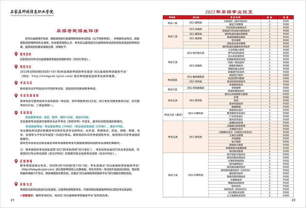 石家庄科技信息职业学院2022年单招招生简章